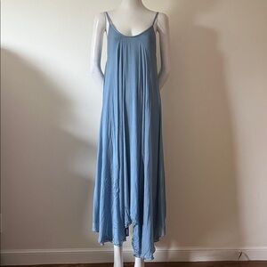 Mahina Soft Blue Maxi Asymmetrical Flare Dress Made in Italy
